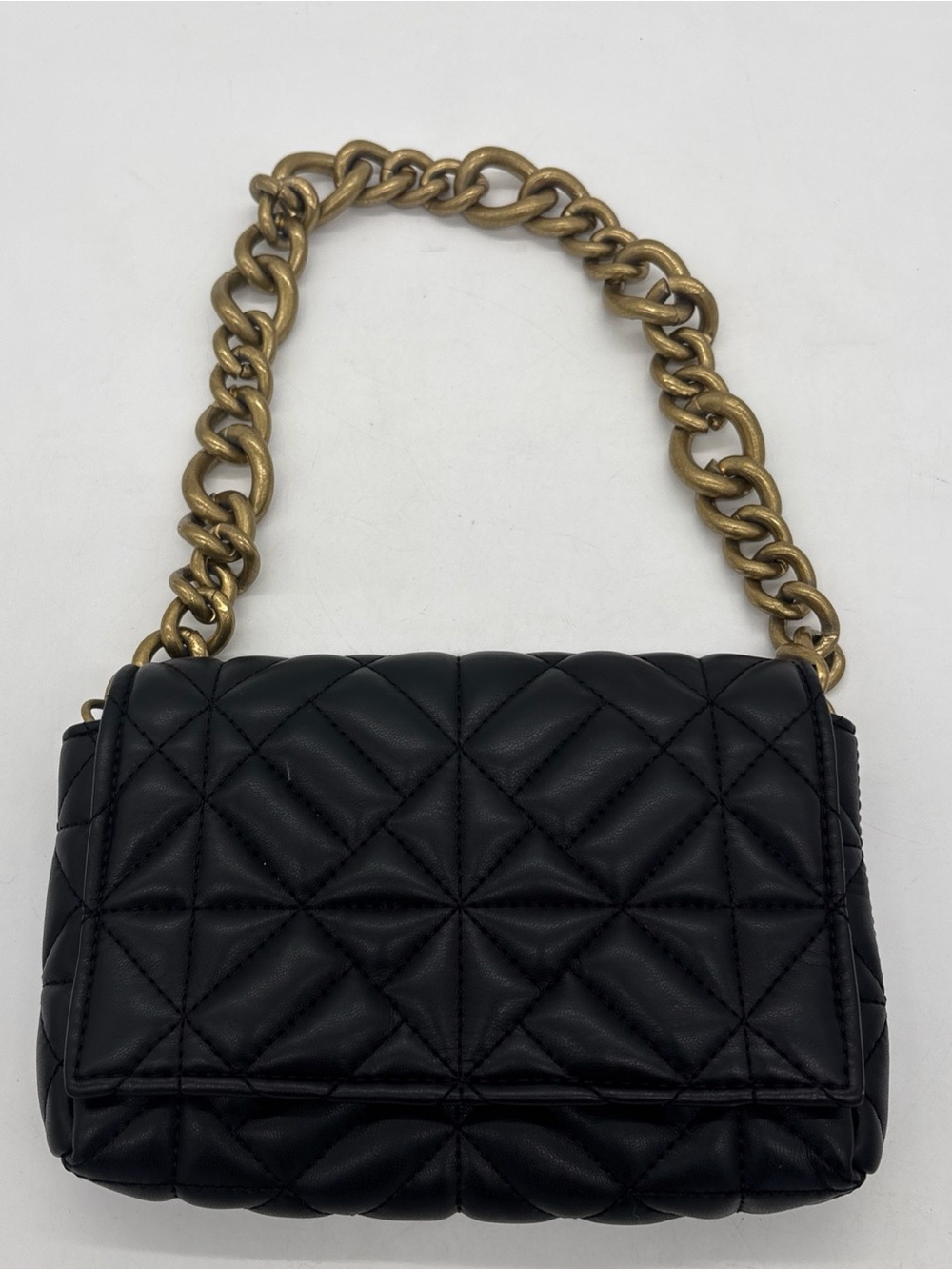 ZARA Black Quilted Shoulder Bag with Chunky Gold Chain Strap